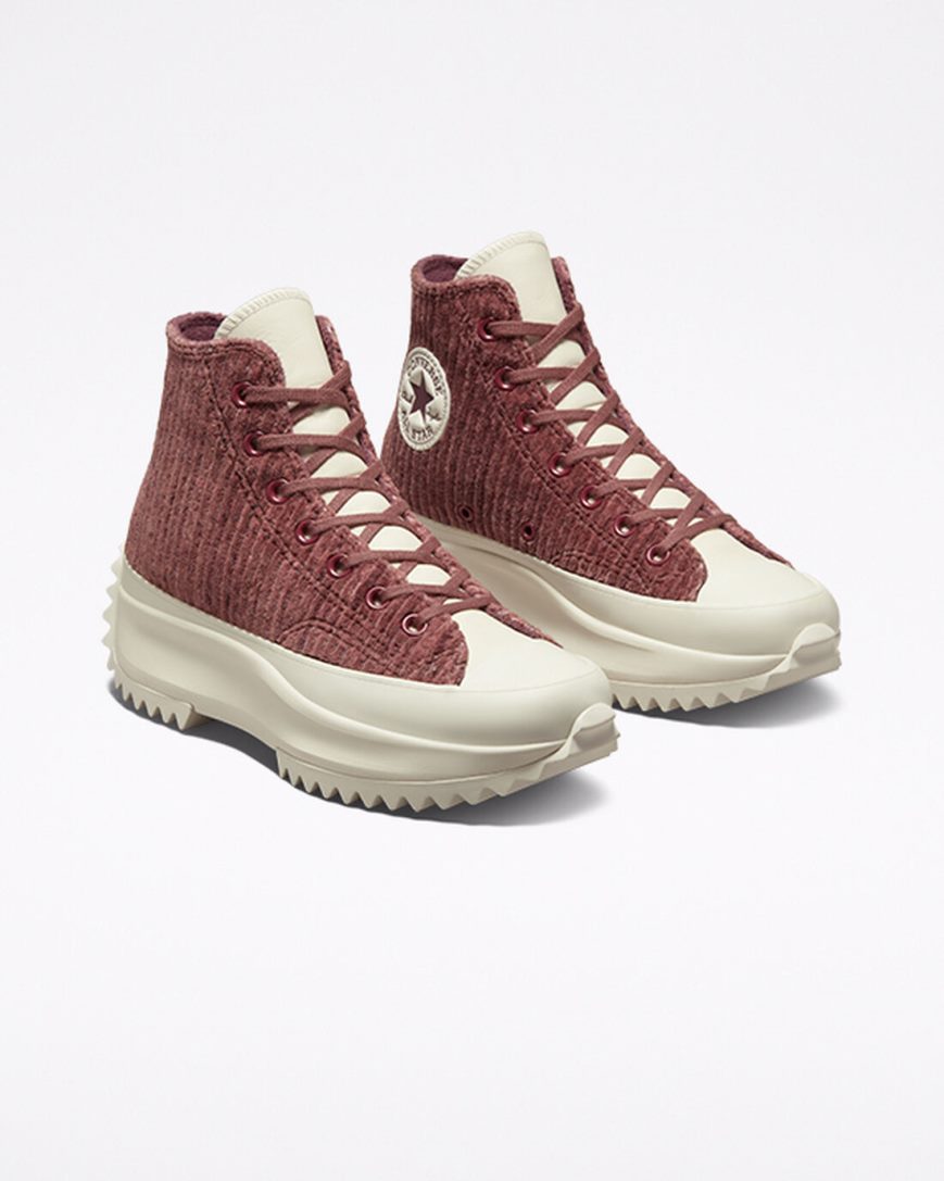 Women's Converse Run Star Hike Velour High Top Platform Shoes Red | AU 0C183K